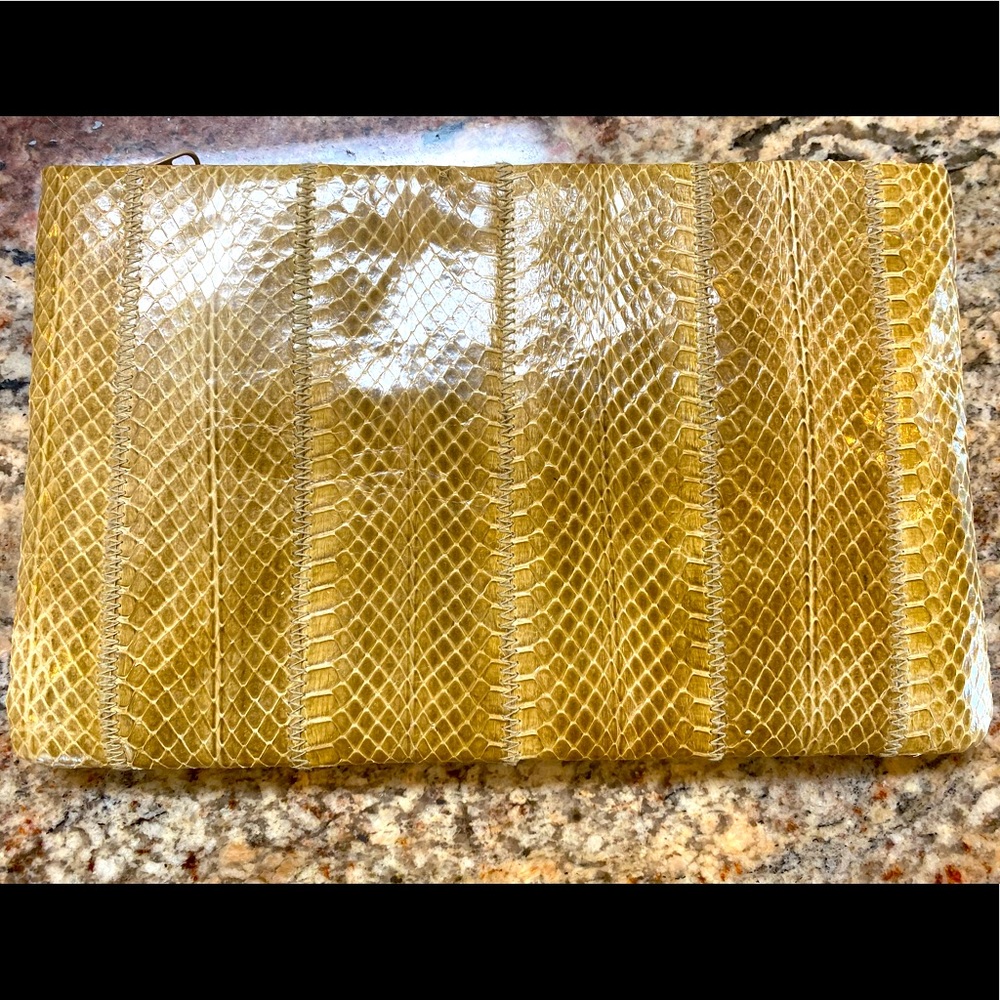 Clemente Vintage Tan Snakeskin Clutch Purse